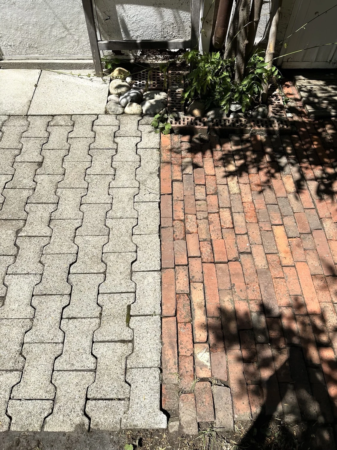 Vorplatz mit grauen und roten Pflastersteinen nach der Reinigung